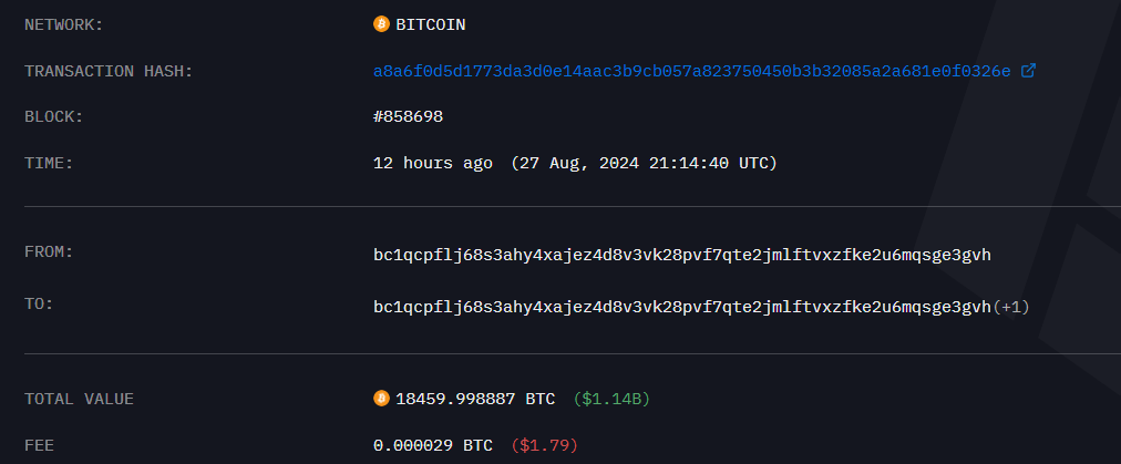 Whale’s Bitcoin transaction. Source: Arkham Intelligence