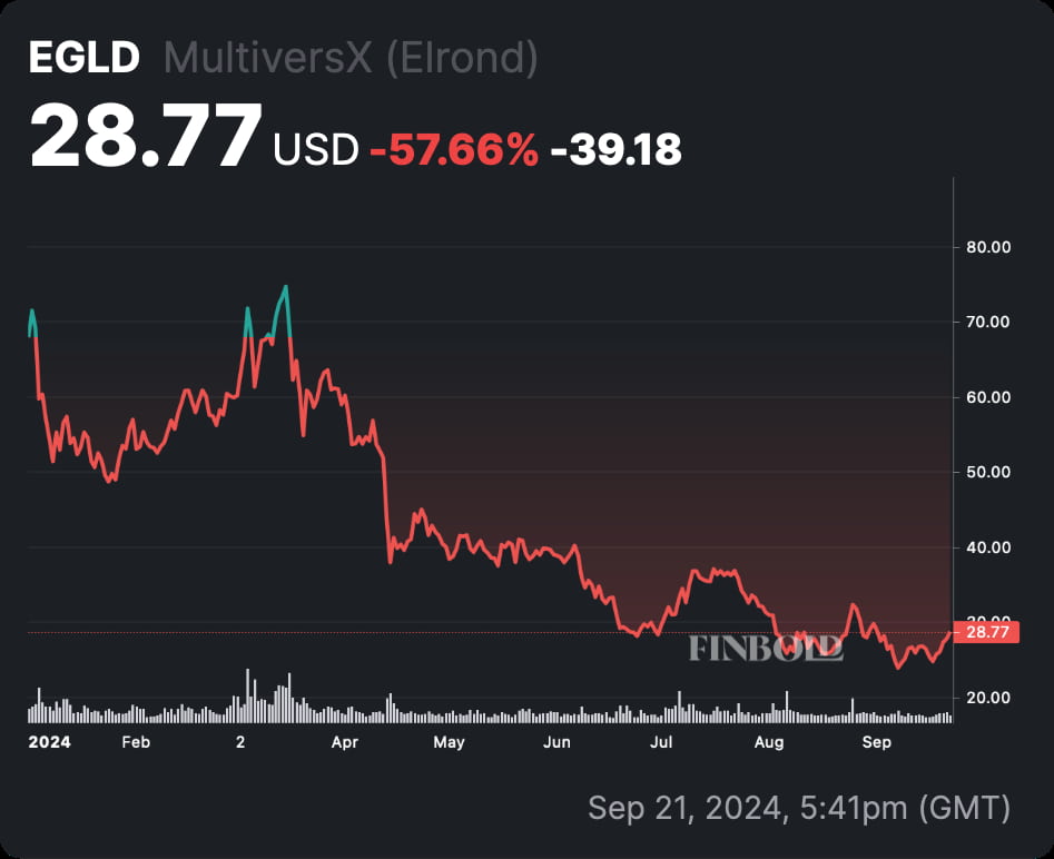 MultiversX (EGLD) year-to-date price chart. Source: Finbold 