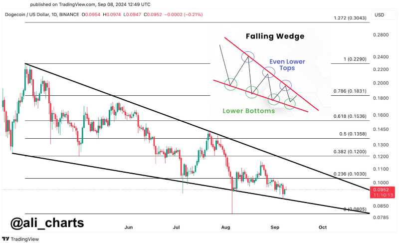 DOGE price performance analysis and prediction. Source: Ali Martinez