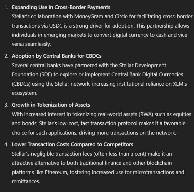 Bullish factors affecting XLM. Source: OpenAI