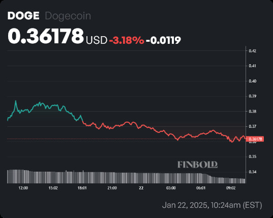 DOGE price 1-day chart. Source: Finbold