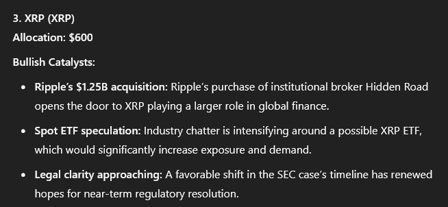 Bullish factors impacting XRP prices. Source: OpenAI