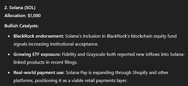 Bullish factors impacting SOL prices. Source: OpenAI